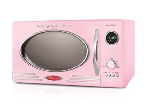 Nostalgia Retro Countertop Microwave Oven - Large 800-Watt - 0.9 cu ft - 12 Pre-Programmed Cooking Settings - Digital Clock - Kitchen Appliances - Pink