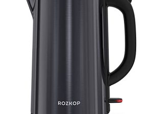 ROZKOP Electric Tea Kettle Double Wall 304 Stainless Steel 1.7L Hot Water Boiler