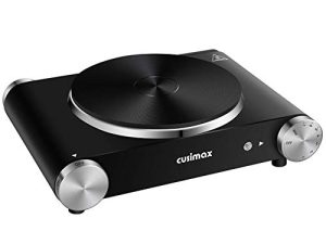 CUSIMAX Electric Hot Plate for Cooking Portable Single Burner 1500W Cast Iron hot plates Heat-up in Seconds Adjustable Temperature Control Stainless Steel Non-Slip Rubber Feet Upgraded Version B101