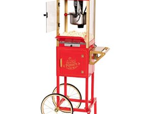 Nostalgia Popcorn Maker Professional Cart - 8 Oz Kettle Makes Up to 32 Cups -Vintage Movie Theater Popcorn Machine with Interior Light - Measuring Spoons and Scoop - Home Theater Accessories - Red