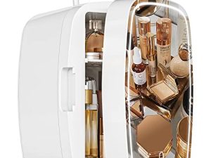 Upstreman TF06 6 Liter Portable Mirrored Fridge for Beauty Makeup with LED Lights