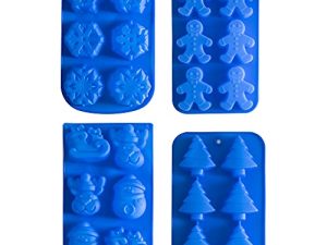 IHOMECOOKER 4PC Silicone Christmas Baking Mold Set Christmas Tree Snowflakes Snowman Cake Mold