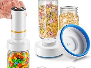 Electric Mason Jar Vacuum Sealer - Food Vacuum Saver Can Sealer Jar Seal Pump Kit Accessories for Wide and Regular Mouth Mason Jars Compatible with FoodSaver Vacuum Canning Sealer Machine Attachment