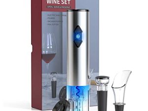 CIRCLE JOY Electric Wine Bottle Openers Set -- Battery Powered Motorized Operated Cordless Automatic Corkscrew Opener Puller Kit with Attached Foil Cutter Stopper Wine Aerator Pourer