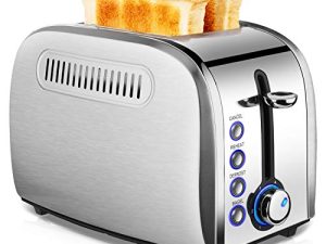 Toaster 2 Slice Best Rated - Stainless Steel Toaster Easy To Use with Removable Crumb Tray Two Slice Toaster with 2 Slice Extra Wide Slots for Bagels