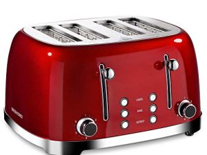 REDMOND 4 Slice Toaster Retro Stainless Steel Toasters with Bagel Defrost Cancel Function