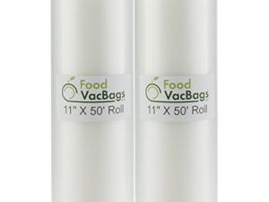 2 Rolls 11-Inch-by-50-Foot Vacuum Food Sealer Bags - Compatible with Foodsaver - Embossed Commercial Grade FoodVacBags Make Own Size for Sous Vide or Storage