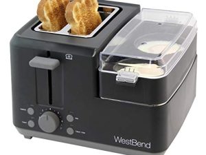 West Bend 78500 2-Slice Breakfast Station Wide Slot Toaster with Removable Crumb Includes Meat and Vegetable Warming Tray with Egg Cooker and Poacher Certified