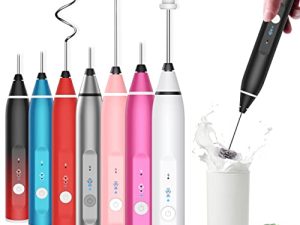 Laposso Milk Frother Rechargeable Handheld Electric Whisk Coffee Frother Mixer with 3 Stainless whisks 3 Speed Adjustable Foam Maker Blender for Coffee Matcha Latte Cappuccino Hot Chocolate