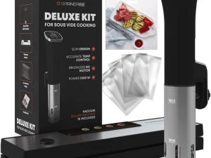 Sous Vide Cooker Kit All In One| Sous Vide Immersion Circulator Slim Design 1000W Precise Temperature with Vacuum Sealer Machine and Sous Vide Vacuum Bags | 24 Month Warranty | Deluxe Edition