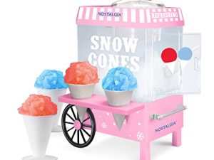 Nostalgia Vintage Countertop Snow Cone Maker Makes 20 ICY Treats Includes 2 Reusable Plastic Cups & Ice Scoop
