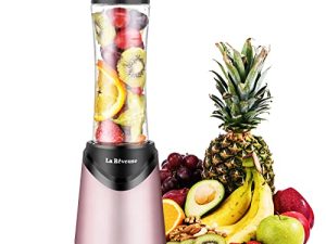 La Reveuse Smoothies Blender Personal Size 300 Watts with 18 oz BPA Free Portable Travel Sports Bottle (Pink)