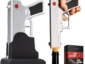 Electric Gun Wine Corkscrew Bottle Opener - Rechargeable Holster Base Cordless Battery - Automatically Open Wines Multifunctional Electronic Cork Puller - Guns Enthusiasts Gift & Vino Lovers (Silver)