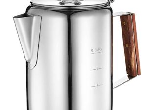 Eurolux Percolator Coffee Maker Pot - 9 Cups | Durable Stainless Steel Material | Brew Coffee On Fire