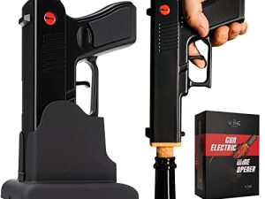 Electric Gun Wine Corkscrew Bottle Opener - Rechargeable Holster Base Cordless Battery - Automatically Open Wines - Multifunctional Electronic Cork Puller - Guns Enthusiasts Gift & Vino Lovers (Black)