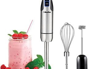 Mueller Ultra-Stick 500 Watt 9-Speed Immersion Multi-Purpose Hand Blender Heavy Duty Copper Motor Brushed 304 Stainless Steel With Whisk