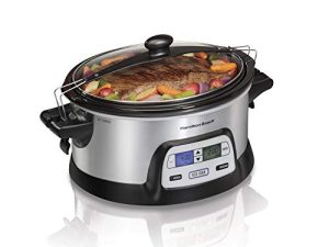 Hamilton Beach Stay or Go Portable 6-Quart Programmable Slow Cooker With FlexCook Dual Digital Timer for 2 Heat Settings