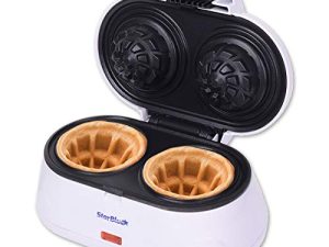 Double Waffle Bowl Maker by StarBlue - White - Make bowl shapes Belgian waffles in minutes | Best for serving ice cream and fruit | Gift ideas 110V 50/60Hz 1200W