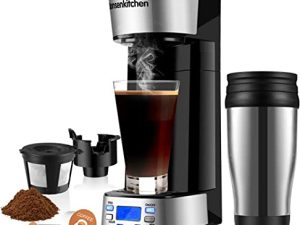 Programmable Single Serve Coffee Makers With Portable Travel Mug Compatible with K Cup Pod & Coffee Ground
