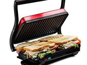 Ovente Electric Indoor Panini Press Grill with Non-Stick Double Cooking Plate