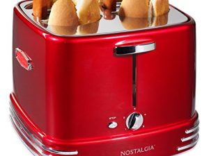 Nostalgia 4 Slot Hot Dog and Bun Toaster with Mini Tongs