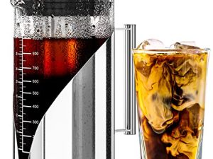 Cafe Du Chateau Cold Brew Coffee Maker - 34 Ounces - Air Tight Seal with Faster Steep Time - Ice Tea and Coffee Glass Pitcher - Stainless Steel Iced Coffee Maker Press - Iced Coffee Brewer