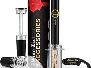 Wine Ziz Professional Wine Accessories Gift Box | Air Pressure Pump Bottle Opener | Foil Cutter | Aerator Pourer | Vacuum Stopper For Wine Lovers | Amazingly Simple Wine Opener Air Pressure Gift-able