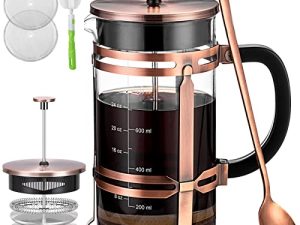 French Press Coffee Maker (34 oz) with 4 Filters - 304 Durable Stainless Steel