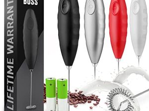 Milk Boss Milk Frother for Coffee - Comfort Grip Matcha Whisk - Electric Matcha Mixer and Mixer Electric Handheld - Coffee Frother Handheld - Electric Drink Mixer With Batteries Included - Black