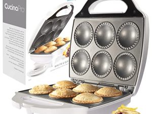Mini Pie and Quiche Maker - Nonstick Baker Cooks 6 Small Quiches or Pies in Minutes- Dough Cutting Circle for Easy Dough Measurement- Better than Pie Tins