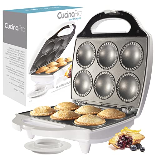 Mini Pie and Quiche Maker - Nonstick Baker Cooks 6 Small Quiches or Pies in Minutes- Dough Cutting Circle for Easy Dough Measurement- Better than Pie Tins Mini Pie and Quiche Maker - Nonstick Baker Cooks 6 Small Quiches or Pies in Minutes- Dough Cutting Circle for Easy Dough Measurement- Better than Pie Tins