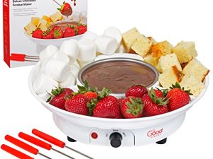 Deluxe Electric Fondue Maker Set w 4 Forks & Removable Serving Tray- Features Melting & Warming Setting- Perfect for Dipping Snacks in Chocolate