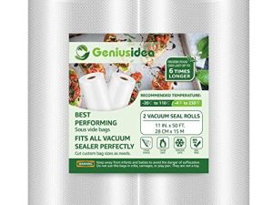 Geniusidea 11" x 50' 2 Rolls Vacuum Sealer Bags for Food Saver (100ft) Seal a Meal Commercial Grade Bags BPA Free Heavy Duty Great for Vac Storage Meal Prep or Sous Vide