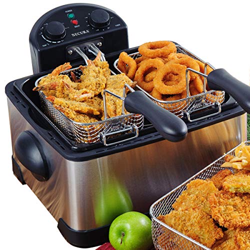 Secura 1700-Watt Stainless-Steel Triple Basket Electric Deep Fryer with Timer Free Extra Odor Filter Secura 1700-Watt Stainless-Steel Triple Basket Electric Deep Fryer with Timer Free Extra Odor Filter