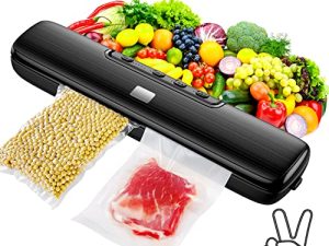 Vacuum-Sealer-Machine for Food Saver - Food-Vacuum-Sealer Automatic Air Sealing System for Food Storage Dry and Wet Food Modes Compact Design 12.6 Inch with 15Pcs Seal Bags Starter Kit (Black)